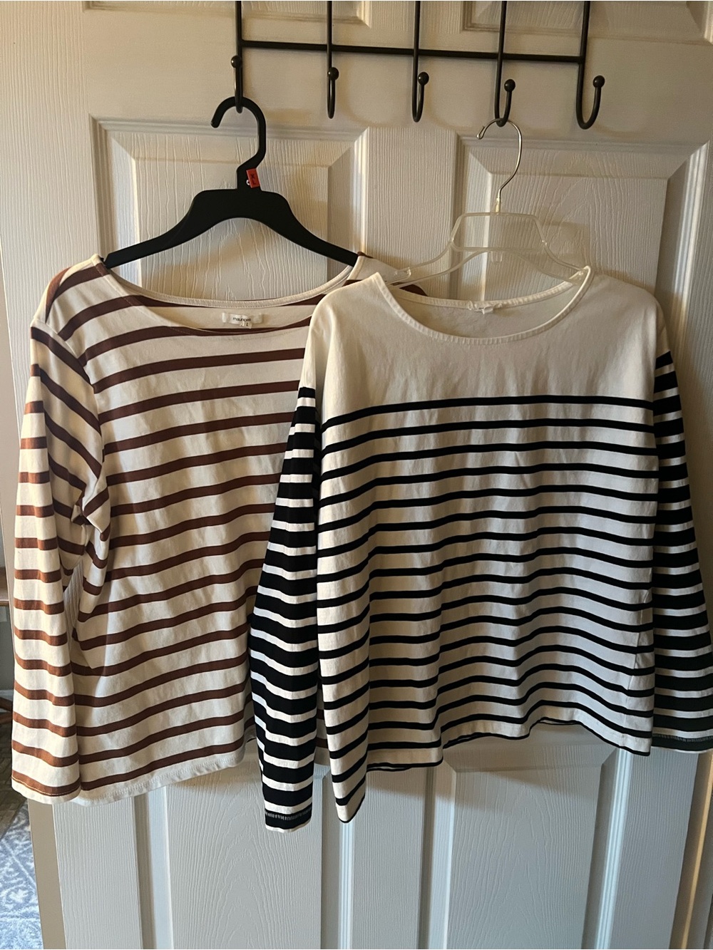 Two Women’s Maurice’s  Striped Long-Sleeve Tops, cream & brown and white & black